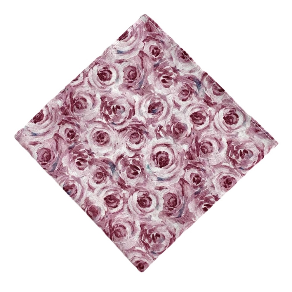 Red Rose Oil Paint Style Floral Pocket Square